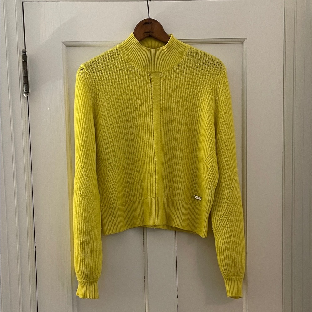The Kooples Paris Mock Neck Cropped Sweater Knit Pullover Yellow | Size 1 / S